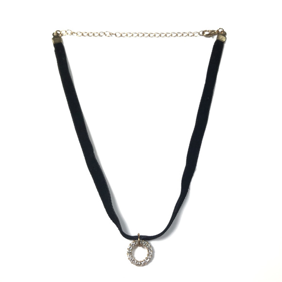 Faux Velvet Circle Diamond Choker Necklace - Picture 1 of 8